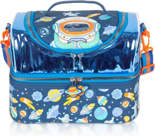Miniatura 9 de Bolsa de almuerzo aislada de doble piso para niños, bolsa de comida grande para el regreso a la escuela, para niños, niñas, hombres y mujeres