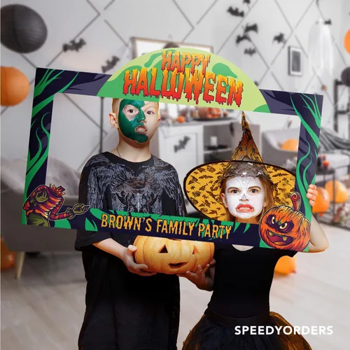 Miniatura 5 de Marco de cabina de fotos personalizado para fiesta de Halloween, accesorio de selfie personalizado con temática de calabaza, marco de selfie