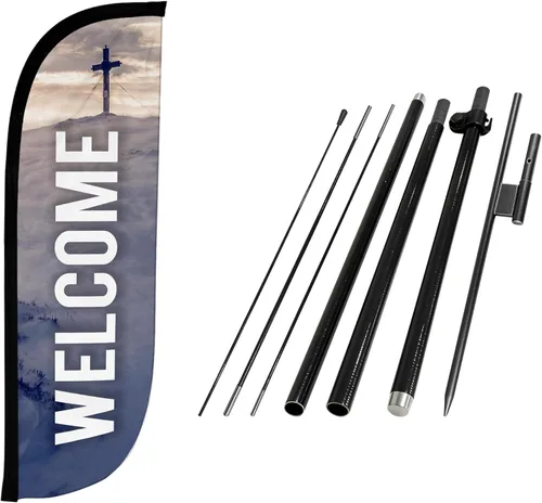 Miniatura 9 de LookOurWay Kit de asta de bandera de plumas, pancarta publicitaria de 7 pies de alto con juego de poste de fibra de vidrio y pico de tierra