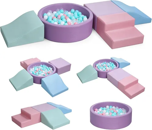 Miniatura 9 de Bloques de escalada de espuma Hoohtoot para niños pequeños: con juguetes de escalada de cuero PU de 4 piezas y una piscina de bolas - Piscina