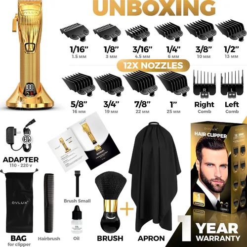 Miniatura 4 de OVLUX Cortapelos para hombres profesionales para cortar el cabello con protectores cortapelos cuerpo de metal completo y kit de aseo inalámbrico