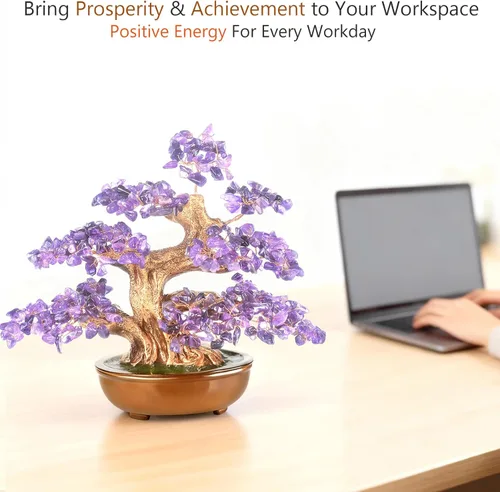 Miniatura 6 de Árbol de la vida de cristal de amatista, árbol bonsái hecho a mano con piedras naturales (360 cuentas grandes), curación de chakras para energía