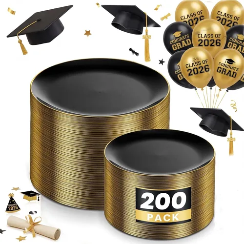 Miniatura 22 de KIRE 60 platos de plástico dorado – Platos desechables blancos resistentes de Acción de Gracias con borde dorado para fiesta/boda – Incluye 30