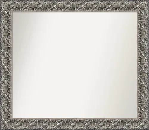 Miniatura 316 de Amanti Art Espejo de baño plateado para sobre fregadero, 26 x 26 pulgadas, espejo cuadrado de níquel pulido, marco de madera tradicional mediano, se