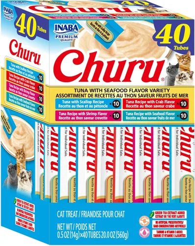 Miniatura 18 de Inaba Churu Golosinas para gatos, puré cremoso sin cereales que se puede lamer y exprimir, suplemento con vitamina E y taurina, 0.5 onzas en cada