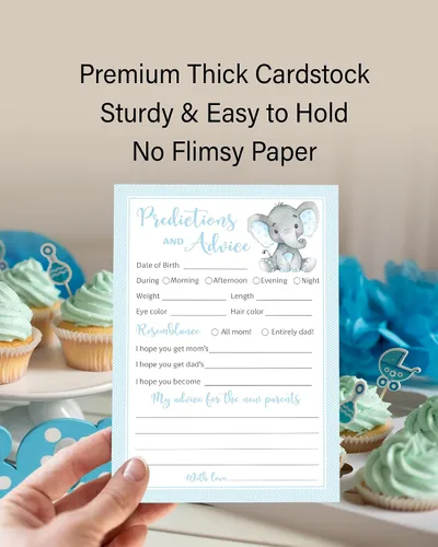 Miniatura 3 de Blue Elephant - Tarjetas de predicción y consejos – Paquete de 25 – Juegos de baby shower para niños, nuevos padres, mamá y papá futuros, mensaje
