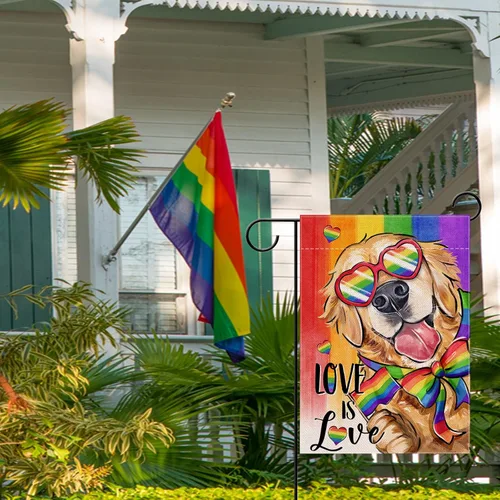 Miniatura 6 de Love is Love Golden Retriever Dog Rainbow - Bandera decorativa para jardín, decoración exterior del mes del orgullo de mascotas LGBTQ