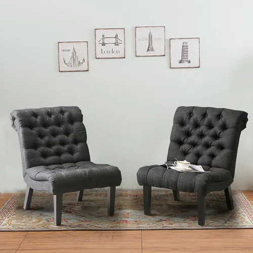 Miniatura 5 de HAOBO Home Silla de acento sin brazos con botones capitoné silla lateral para sala de estar dormitorio Funiture