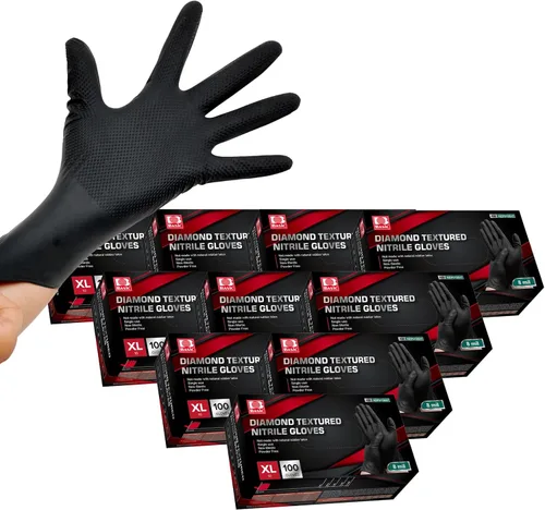 Miniatura 20 de Jointown Guantes de nitrilo resistentes mejorados de 10 mil, guantes mecánicos de nitrilo desechables, con textura de diamante elevado, caja de 100