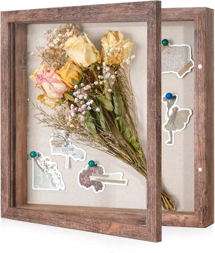 Miniatura 22 de Marco de caja de sombra pequeña de 5 x 5 con parte trasera de lino, resistente vitrina de memoria de flores, imágenes, medallas y más, color negro