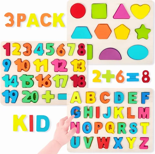 Miniatura 11 de Attmu Rompecabezas de madera para niños pequeños, rompecabezas del alfabeto y números, 2 en 1 juguetes educativos de aprendizaje preescolar