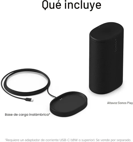 Miniatura 12 de Sonos Play - Altavoz Bluetooth portátil con WiFi, Alexa, batería de 24 horas, base de carga, color negro
