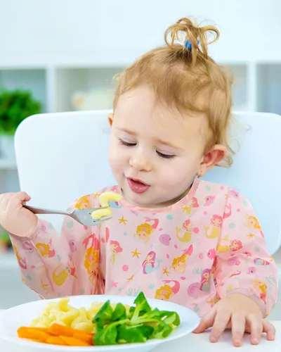 Miniatura 8 de Lictin Paquete de 3 Baberos para Bebé, Babero de Manga Larga Lindo, Baberos Impermeables para Niños Pequeños, Babero Ajustable con Cierre para Bebé