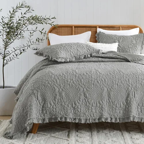 Miniatura 9 de HORIMOTE HOME Edredón beige con volantes, tamaño individual, microfibra lavada a la piedra, ligera, arrugada, rústica, desgastada, elegante, 2
