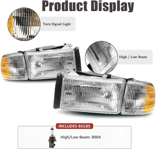 Miniatura 6 de Para 1994 1995 1996 1997 1998 1999 2000 2001 Dodge Ram 1500, 94-02 Ram 2500 3500 (Modelos No Deportivos) Conjunto de Faro Compatible con Faros