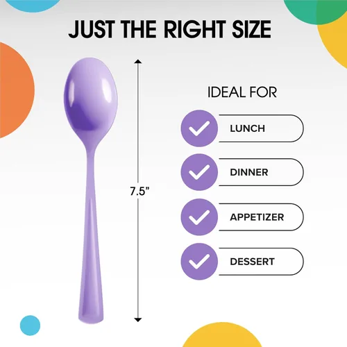 Miniatura 2 de Cubiertos desechables de plástico lavanda resistente, 50 unidades, incluyendo cucharas, tenedores y cuchillos