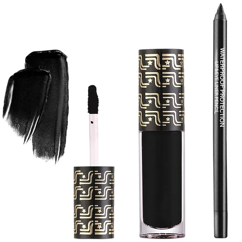 Juego de 2 delineadores de labios y lápiz labial, juego de lápiz labial líquido negro y delineador de labios, lápiz labial mate, larga duración,