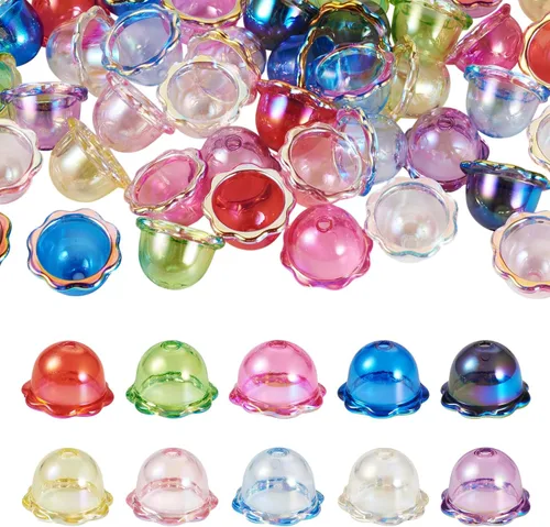Miniatura 12 de FASHEWELRY 10 piezas Tapas de Flores de Vidrio Hechas a Mano Cuentas Florales de Cristal Transparentes en Forma de Trompeta Espaciadores de Flores a