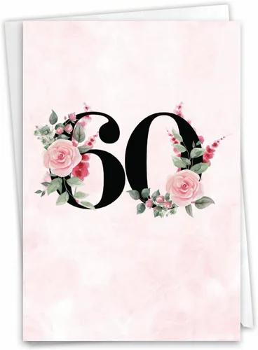 NobleWorks - Tarjeta de felicitación de aniversario del 60º aniversario con sobre de 5 x 7 para hombres y mujeres (1 tarjeta) Pareja floral 60