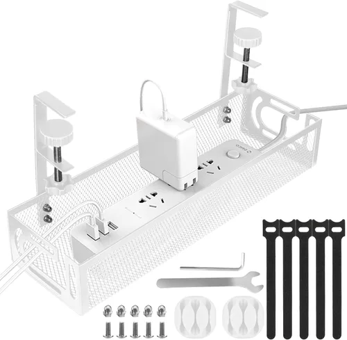 Miniatura 8 de Bandeja de gestión de cables para debajo del escritorio, gestión de cables debajo del escritorio sin taladro, bandeja de gestión de cables con Negro