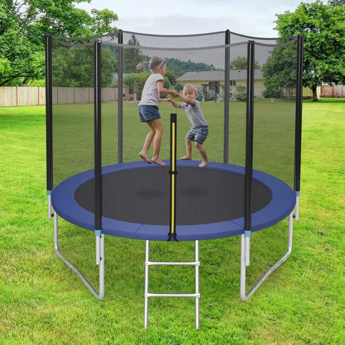 Miniatura 2 de GYMAX - Trampolín recreativo de 8, 10, 12, 14, 15 y 16 pies, con red de seguridad y escalera, certificado por ASTM, trampolín para exteriores