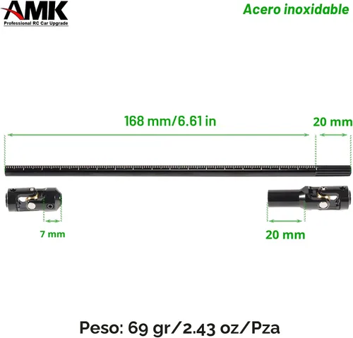 Miniatura 3 de AMK Eje de transmisión SCX10 con rayas separables de 2.677-9.016 in de acero inoxidable TRX4 para 1/10 RC Crawler Sportys Scalers GSPEED Axial Capra