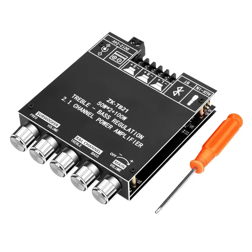 Miniatura 9 de Daakro ZK-1002T Placa amplificadora Bluetooth, placa amplificadora de 100W+100W de 2.0 canales con control de agudos/graves, DC 12-24V, entradas