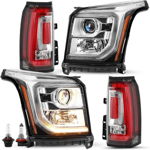 Miniatura 12 de SOCKIR Conjunto de faros delanteros y antiniebla para GMC YUKON SLT 2015-2020, SLE/Yukon XL SLT, SLE OE - Par de faros halógenos de fábrica, carcasa