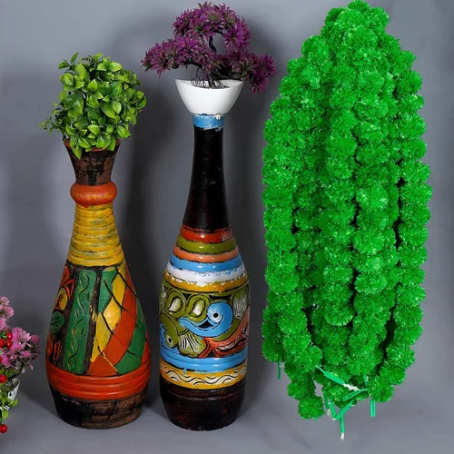 Guirnalda de caléndula de flores verdes artificiales de 5 hebras, decoración para festival indio Diwali, fiesta de Año Nuevo, arbusto de primavera,