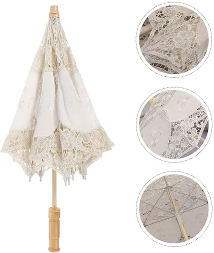 Miniatura 3 de Toddmomy Sombrilla de encaje, paraguas decorativo de boda, sombrilla de encaje para novia, adorno para decoración de fotos, disfraz de dama (blanco)