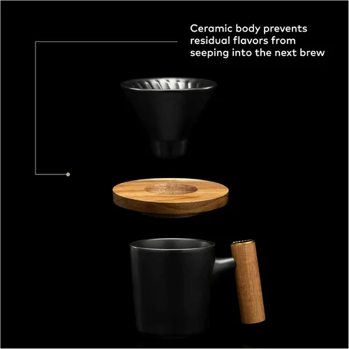 Miniatura 7 de ChefWave Juego de cafetera de una sola porción con gotero de cerámica estilo V60 y taza de café, sin BPA, compatible con filtros No. 2 (2 artículos)
