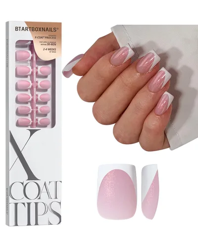 Miniatura 25 de BTArtboxnails XCOATTIPS uñas postizas con punta francesa - Uñas postizas largas cuadradas con base de purpurina rosa, 90 piezas de puntas de uñas