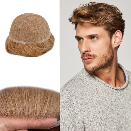 Miniatura 35 de Tupé para hombres cabello humano real sistema de cabello para hombre encaje francés completo 100% cabello humano postizos para hombres pieza de pelo