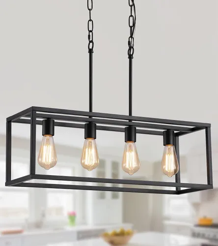 Miniatura 11 de AMZASA Candelabro lineal negro de 3 luces, moderno, rectangular, granja, comedor, lámpara para cocina, isla y bar, certificación UL
