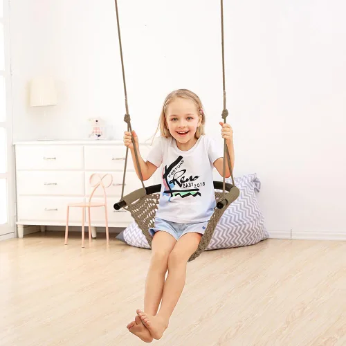 Miniatura 7 de Columpio tejido a mano para niños con cuerdas ajustables, juego de columpio seguro para niños, para interiores, exteriores, parque infantil, árbol