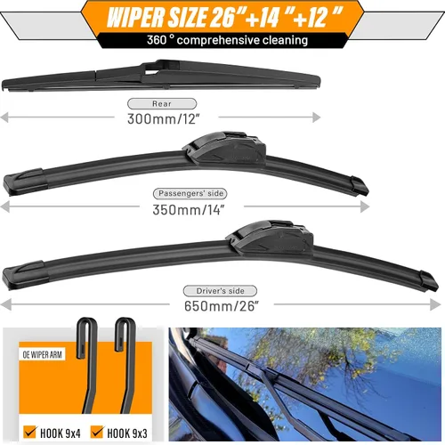 Miniatura 3 de AUTOBOO - Limpiaparabrisas de repuesto 26 + 14 pulgadas con limpiaparabrisas trasero de 12 pulgadas para Toyota Yaris 2007-2011, calidad original