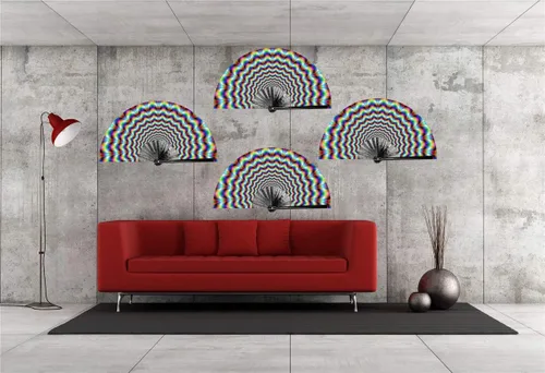 Miniatura 6 de Ventilador de mano plegable grande para mujeres/hombres, chino/japonés con bambú y tela de nailon, ventilador de mano, para actuaciones, Trippy