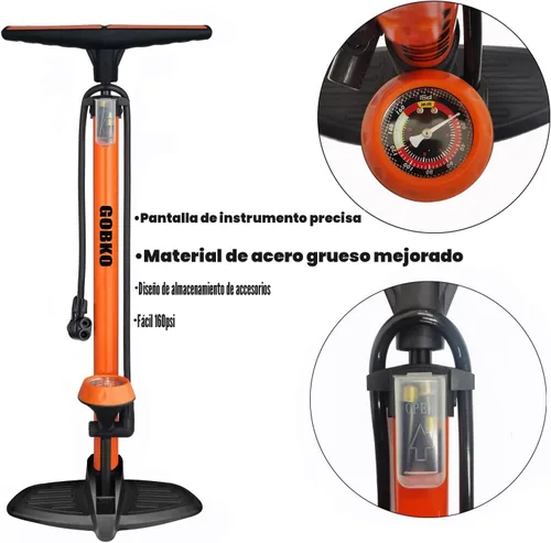 Miniatura 3 de GOBKO Bomba de bicicleta con manómetro, bomba de piso de bicicleta para válvulas Presta y Schrader, inflador de neumáticos de bicicleta, inflador