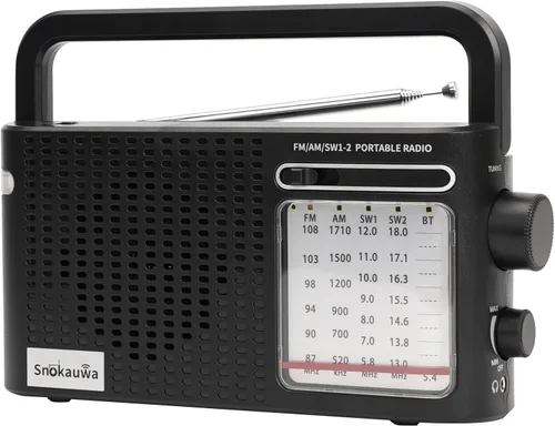 Radio meteorológica portátil AM FM SW, enchufe de pared y alimentada por batería, radio transistor con Bluetooth, altavoz grande, dial grande, modo