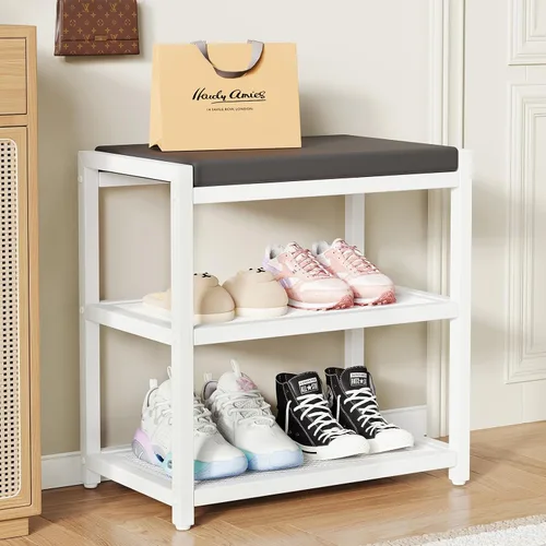 Miniatura 11 de ZHOOGE Banco pequeño para zapatos, banco de almacenamiento, banco de entrada, estante de zapatos con cojín de asiento, organizador de zapatos