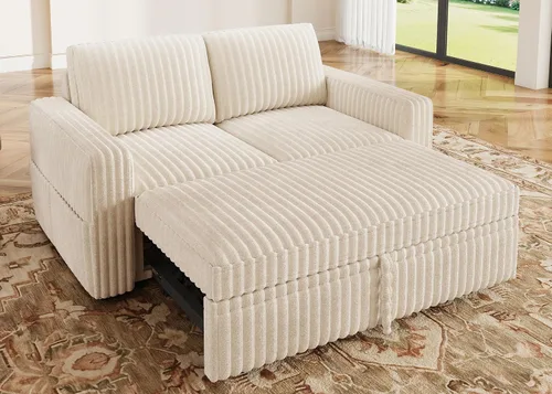 HONBAY Sofá cama modular extraíble, sofá biplaza de pana, sofás para sala de estar, beige