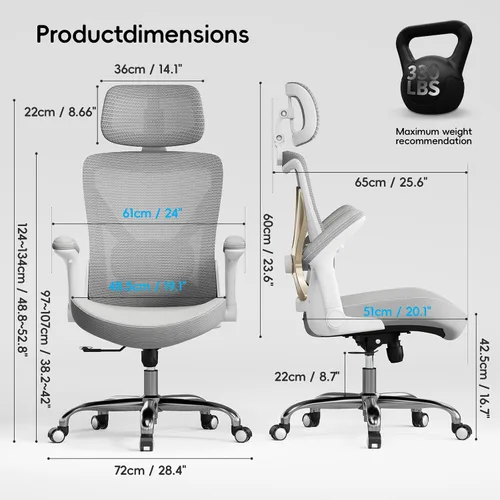 Miniatura 3 de Ergalithic Silla de Oficina para Casa Ergonómica de Escritorio - Silla de Computadora en Forma de X de Malla con Cuero de PU, Soporte Lumbar Gris