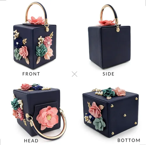 Miniatura 5 de Milisente Bolso de mano de noche para mujer, caja cuadrada floral, bolsos de noche, bolsos cruzados de hombro, bolso de mano de flores para boda