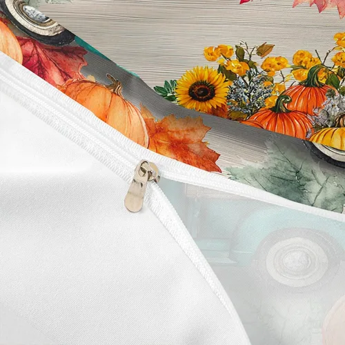 Miniatura 6 de Fall Harvest Kids Duvet Cover Set Twin Size,Cartoon Truck Pumpkin Sunflower Bedding Set,Boys Girls Bedroom Decor,Wooden Plank Maple Comforter
