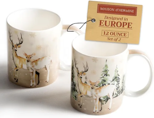 Miniatura 43 de Maison d' Hermine Taza de café con asas, tazas de porcelana fina de hueso, paquete de dos tazas de té para bebidas calientes, capuchino, latte, 015
