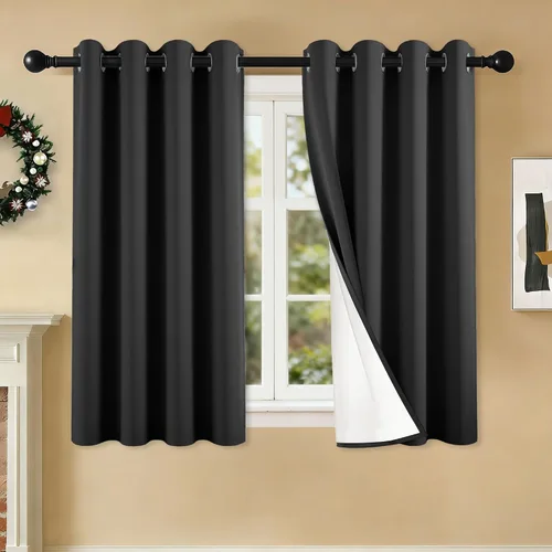Miniatura 68 de 2 paneles de cortinas 100% opacas, cortinas ligeras con aislamiento térmico con ojales para dormitorio, sala de estar, tratamiento de ventana