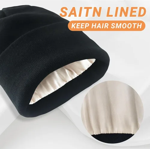 Miniatura 3 de NPQQUAN 2 PCS Satin Lined Beanie for Women Silk Lined Beanies Winter Warm Soft Lining Cuffed Knit Beanie Hats for Woman