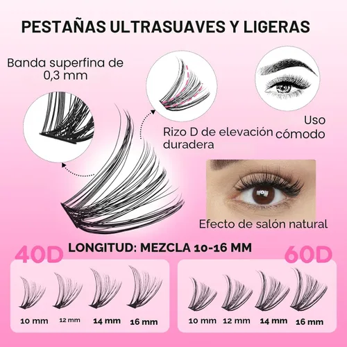 Miniatura 5 de Extensiones de pestañas Azenlo 40D+60D en racimo, 240 unidades, kit de pestañas individuales, 10-16 mm, kit de pestañas en banda delgada
