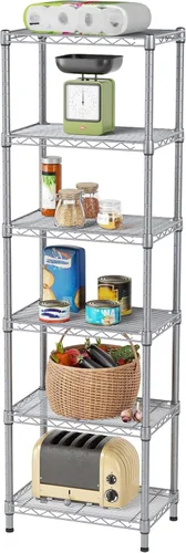 Miniatura 22 de SINGAYE Estante de almacenamiento ajustable de 6 niveles, estantería de alambre, estantes de metal, organizadores de pie para armario, baño, Negro