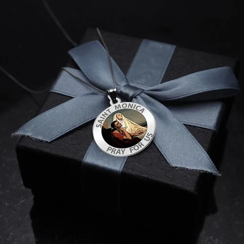 Miniatura 6 de Saint Monica Wsu hijo Saint Augustine medalla religiosa de color 34inch plata de ley